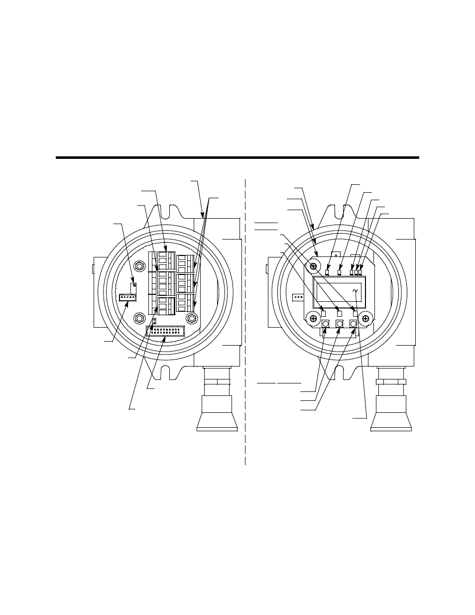 Internal description, Magnetic wand, Lel detector | View with cover and control pcb removed, View with cover removed, Figure 2: m2 internal components, Up/yes, Down/no enter modbus terminal s trip, Magnetic switc hes junction b ox | RKI Instruments M2 for 12 VDC User Manual | Page 9 / 49