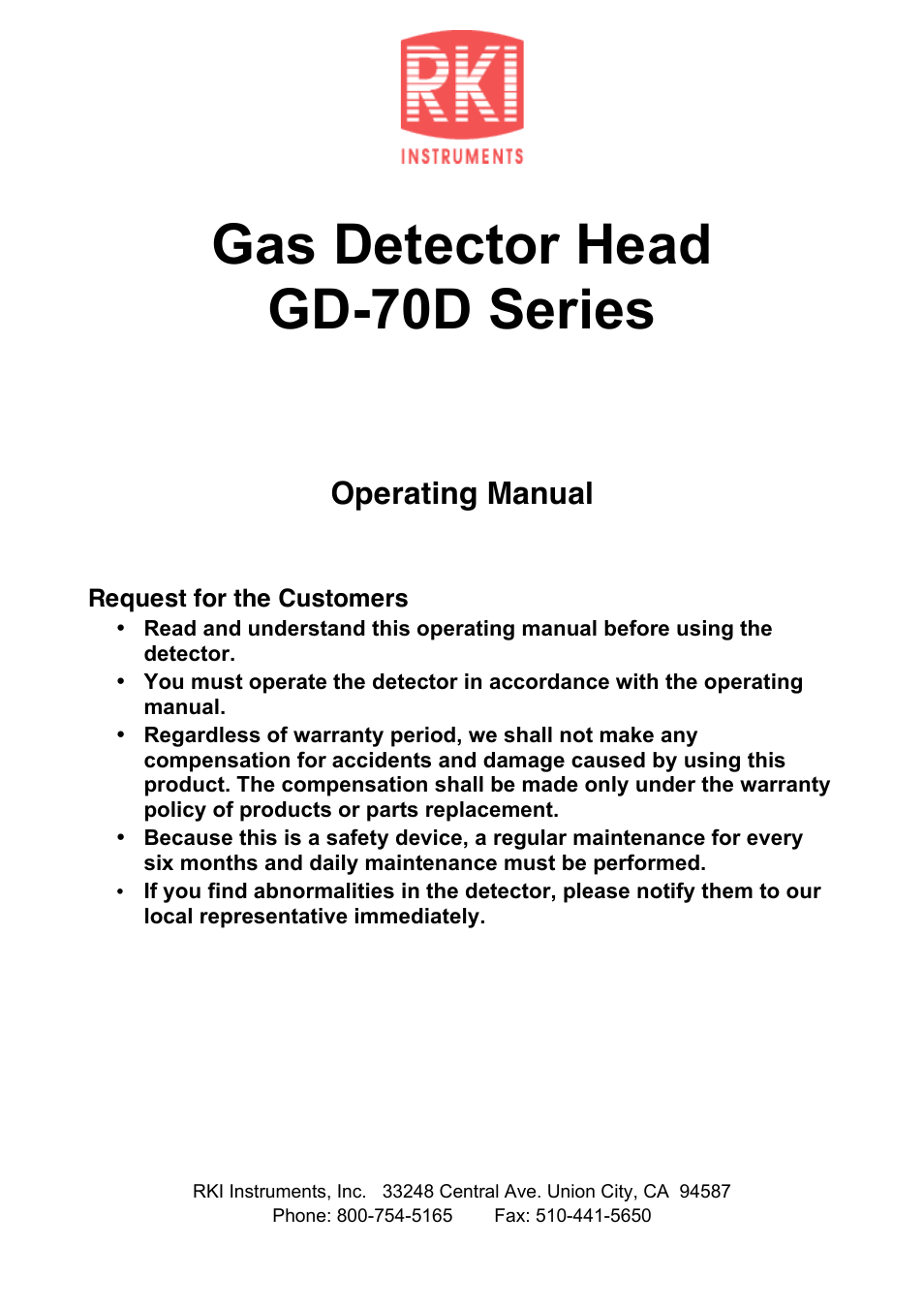 RKI Instruments GD-70D Series User Manual | 81 pages