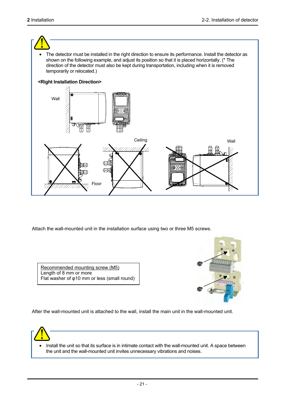 Installation of wall-mounted unit, Caution | RKI Instruments GD-70D Series User Manual | Page 21 / 81