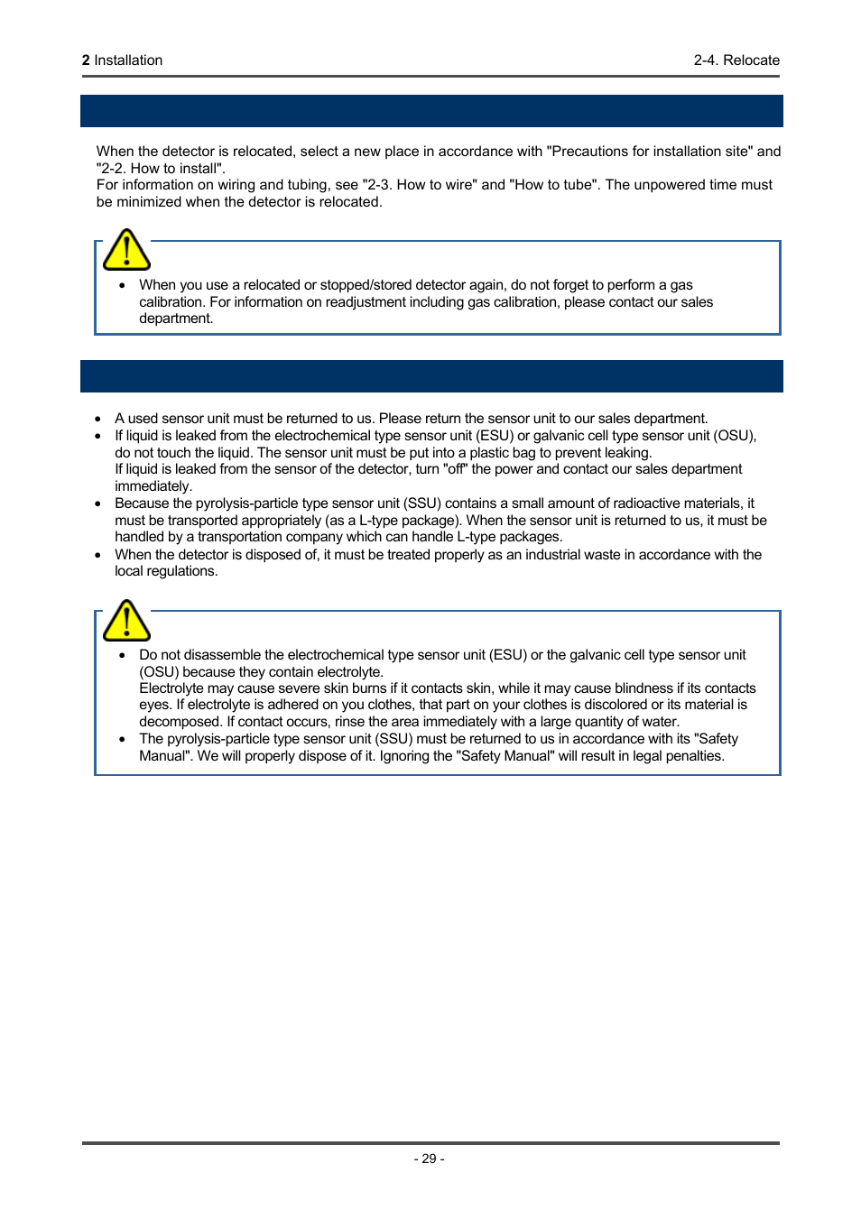 4. relocate, 5. disposal, Caution | Warning | RKI Instruments GD-70D Series User Manual | Page 29 / 81