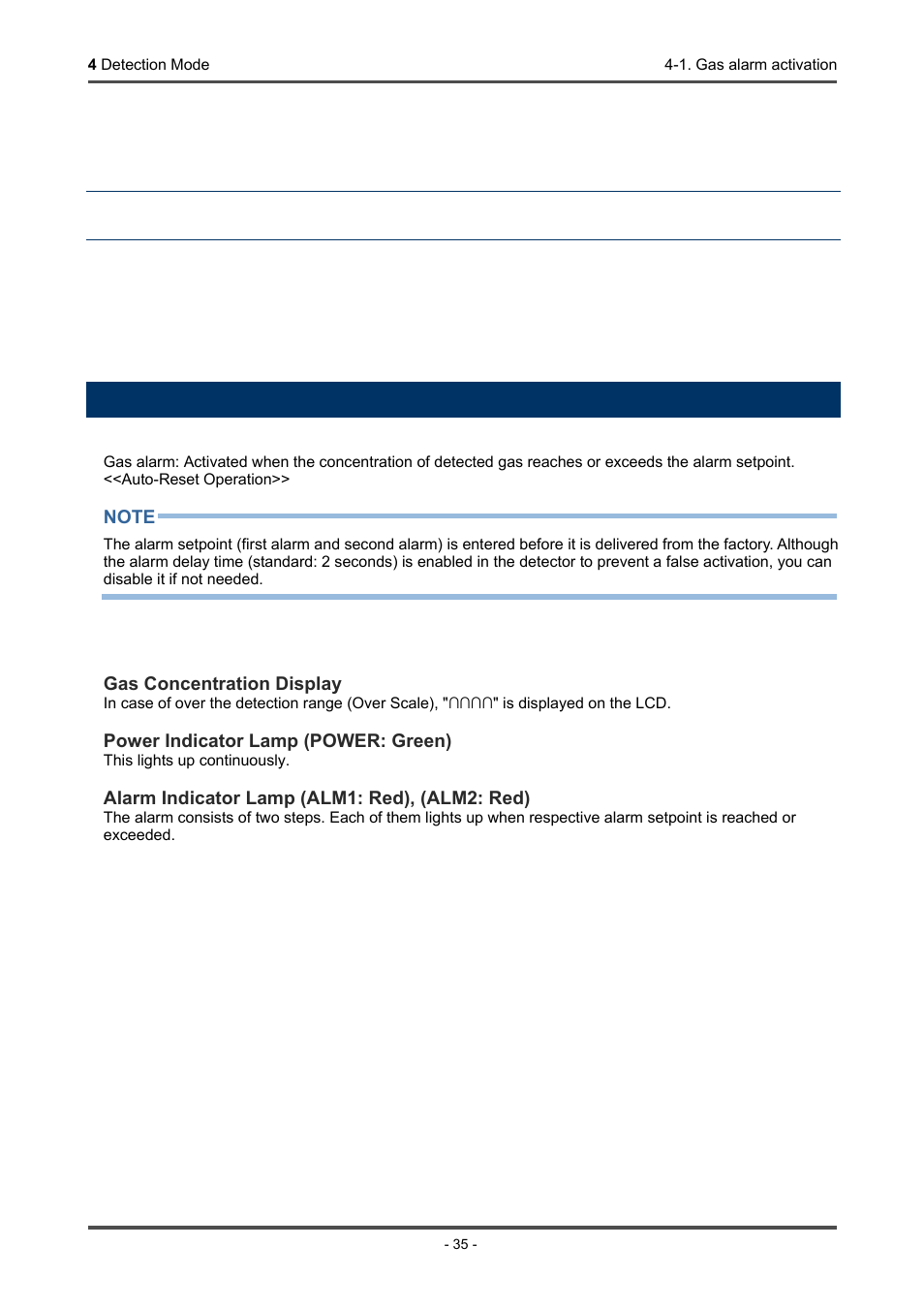 Detection mode, 1. gas alarm activation | RKI Instruments GD-70D Series User Manual | Page 35 / 81