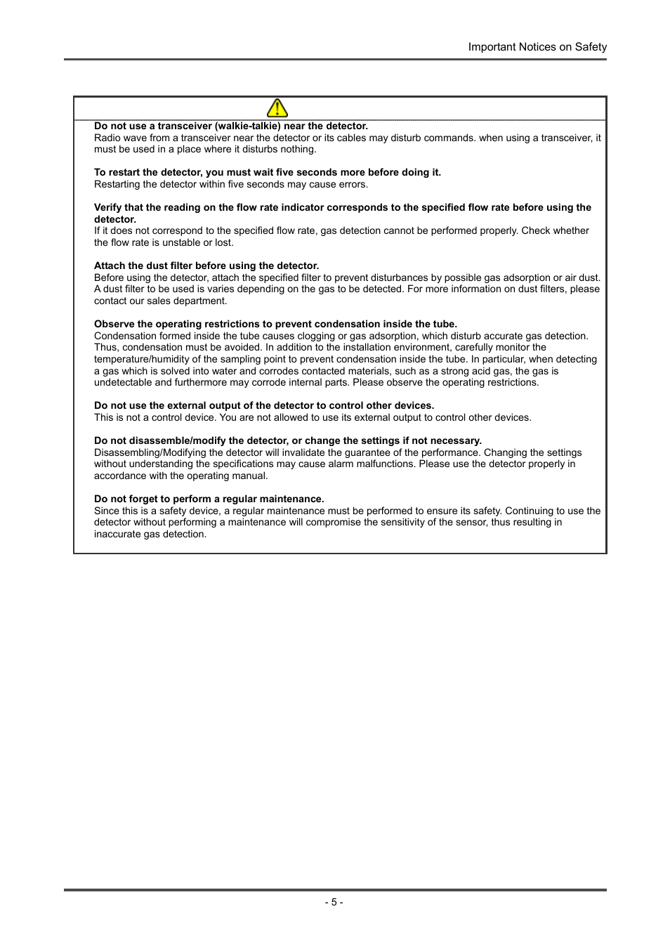 Precautions> caution | RKI Instruments GD-70D Series User Manual | Page 5 / 81