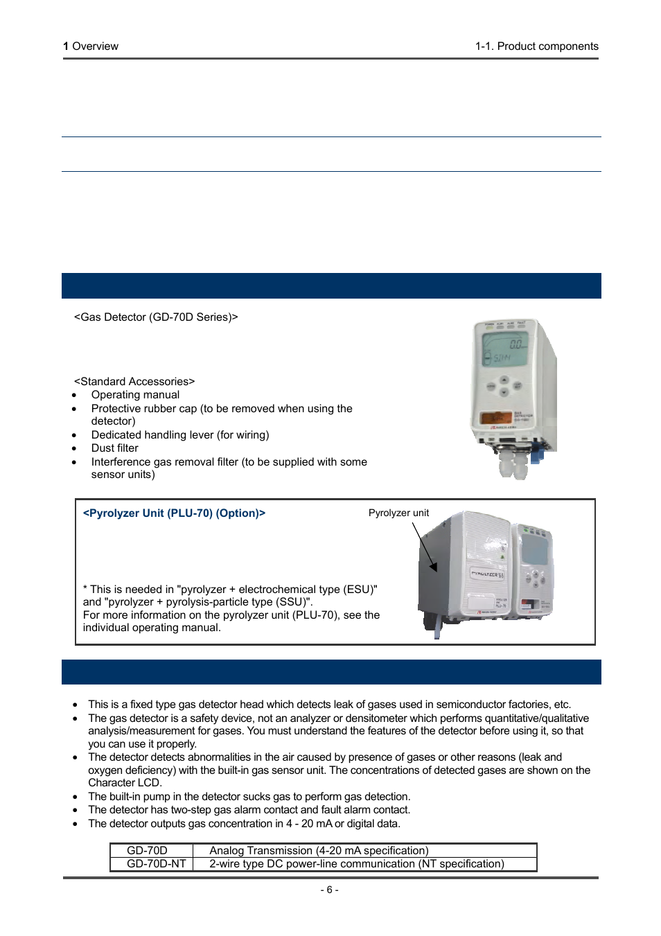 Overview, 1. product components, 2. purpose of use | RKI Instruments GD-70D Series User Manual | Page 6 / 81