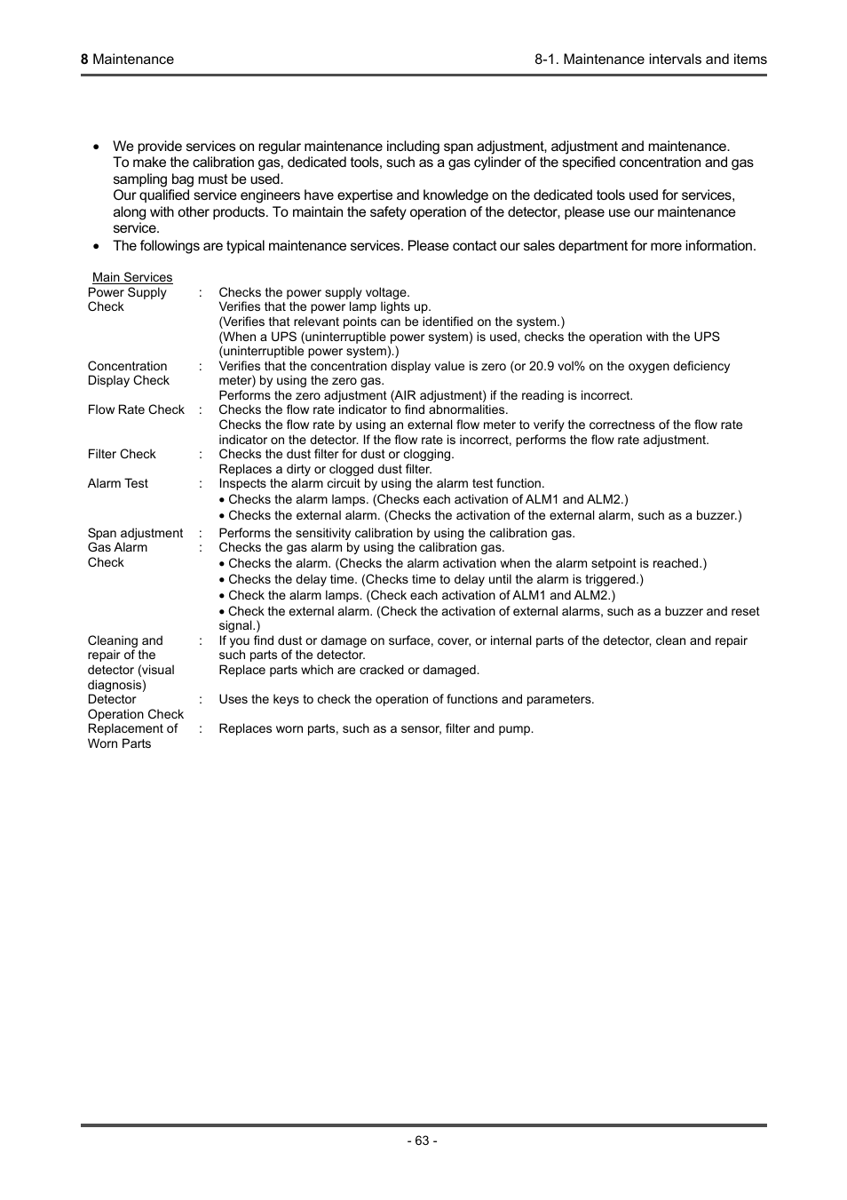 About maintenance services | RKI Instruments GD-70D Series User Manual | Page 63 / 81