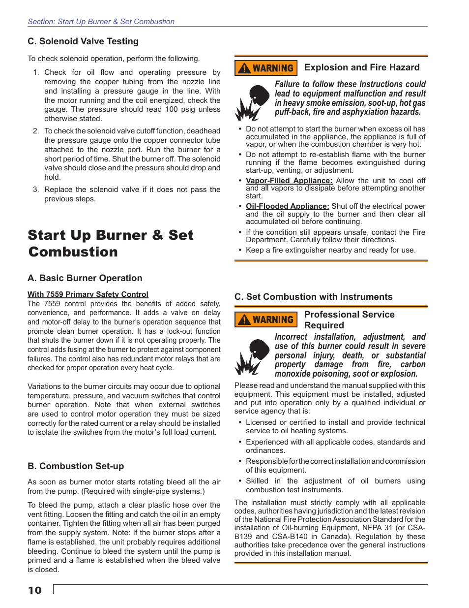 Start up burner & set combustion | Beckett SDC 24 VDC User Manual | Page 10 / 16