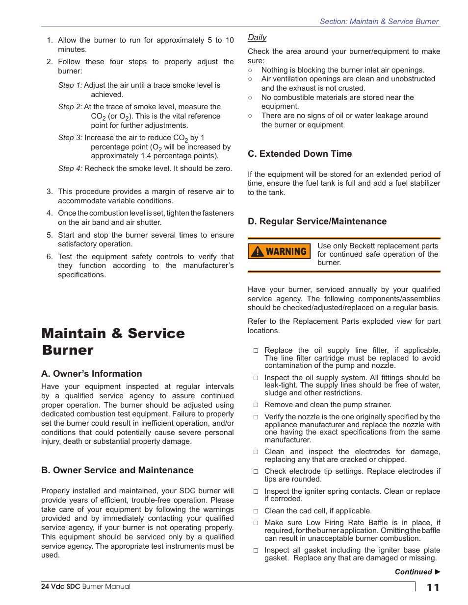 Maintain & service burner | Beckett SDC 24 VDC User Manual | Page 11 / 16