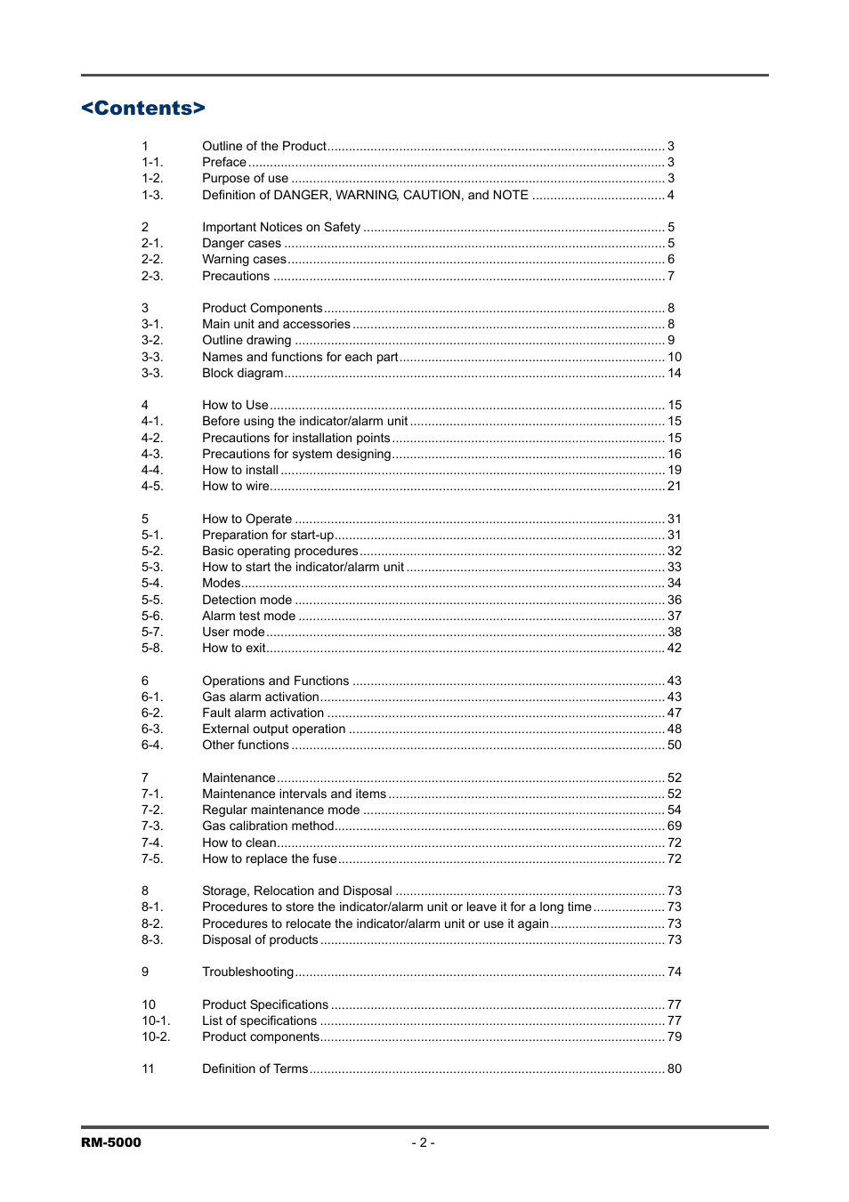 RKI Instruments RM-5000 Series Indicator/Alarm Unit User Manual | Page 2 / 81