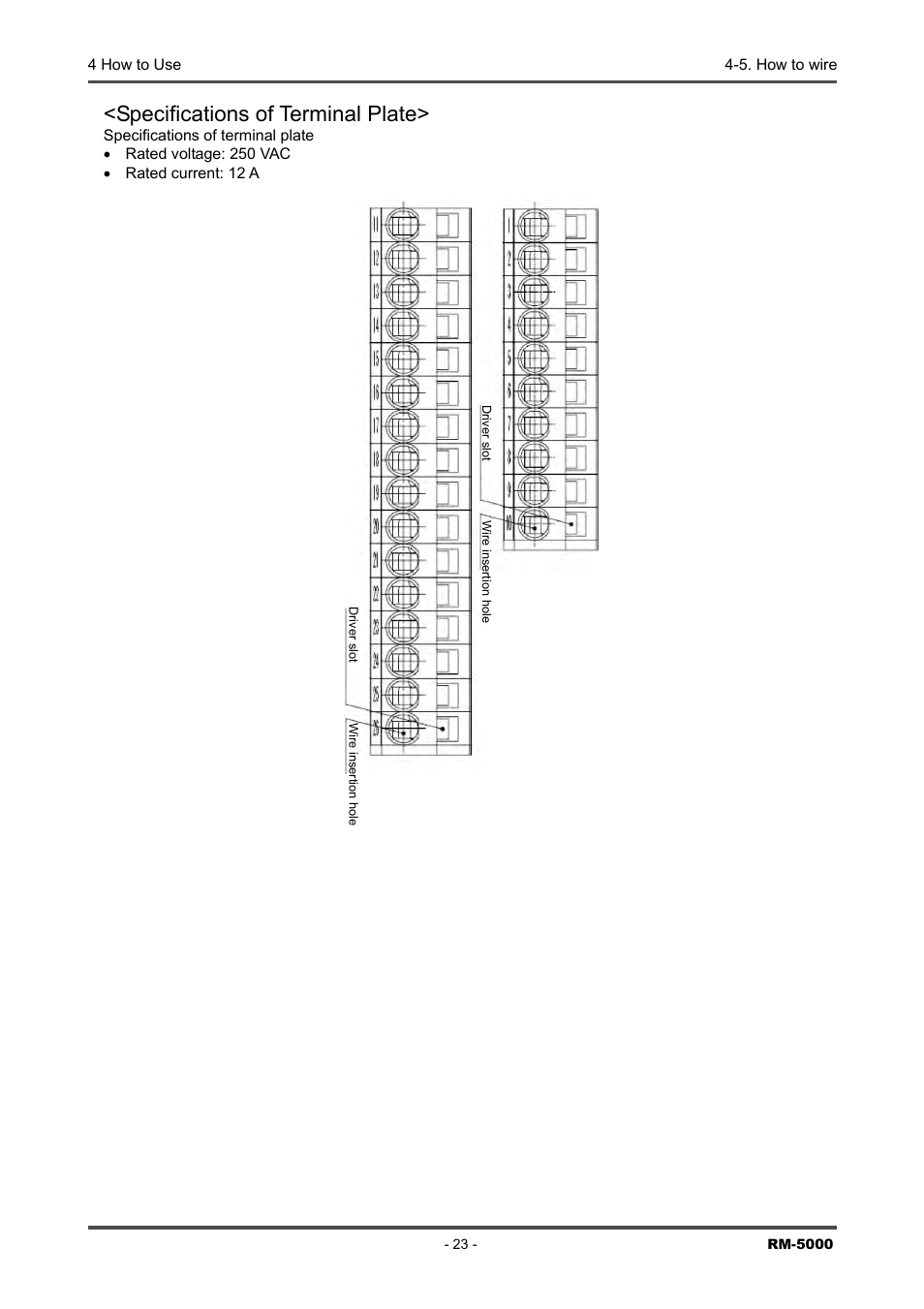 Specifications of terminal plate | RKI Instruments RM-5000 Series Indicator/Alarm Unit User Manual | Page 23 / 81