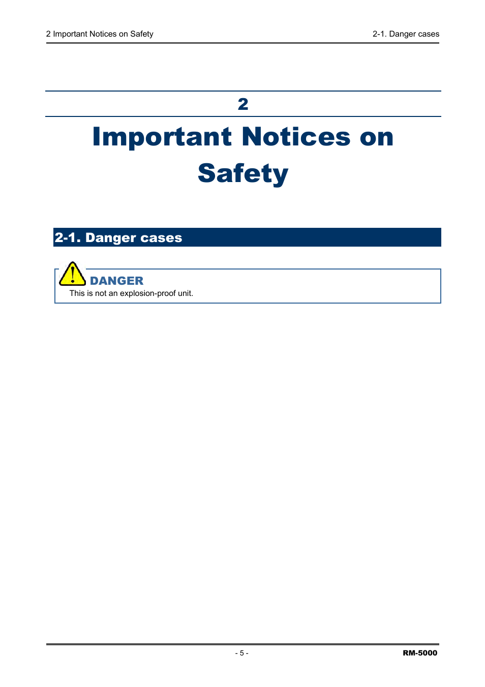 Important notices on safety, 1. danger cases | RKI Instruments RM-5000 Series Indicator/Alarm Unit User Manual | Page 5 / 81