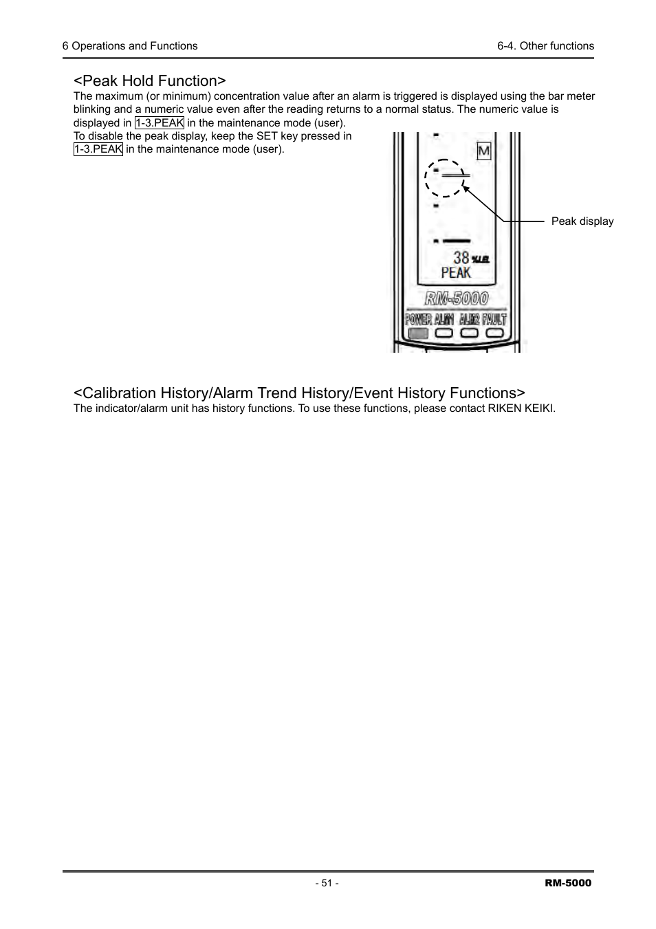 Peak hold function | RKI Instruments RM-5000 Series Indicator/Alarm Unit User Manual | Page 51 / 81