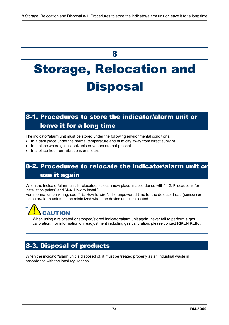 Storage, relocation and disposal, 3. disposal of products | RKI Instruments RM-5000 Series Indicator/Alarm Unit User Manual | Page 73 / 81