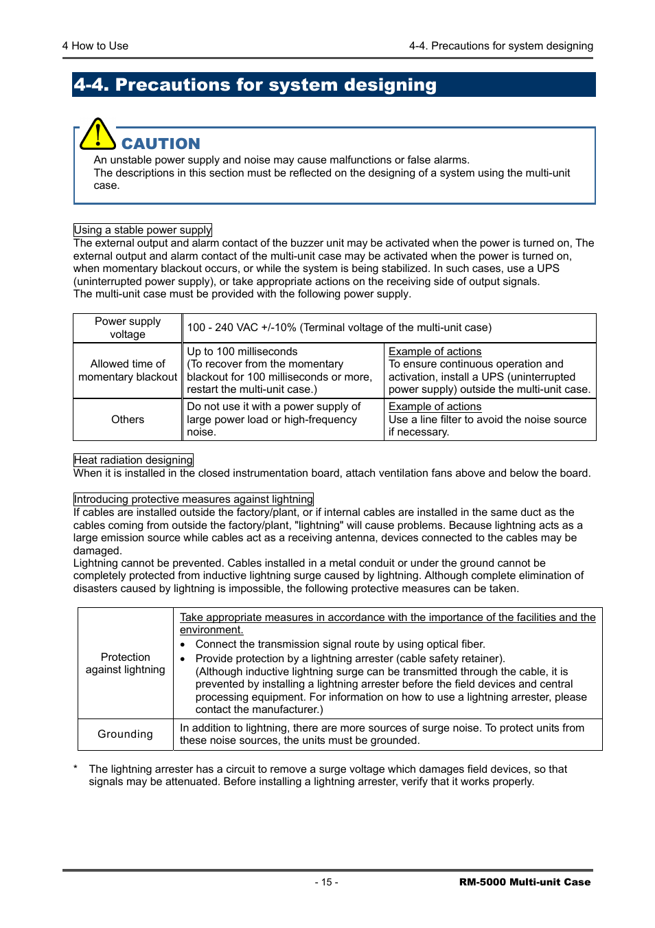4. precautions for system designing, Caution | RKI Instruments RM-5000 Series Multi-Unit Case User Manual | Page 15 / 25