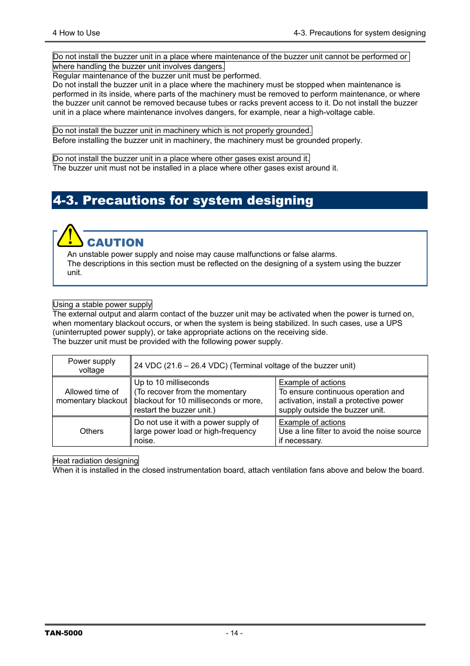 3. precautions for system designing, 3. precautions, System designing | Caution | RKI Instruments TAN-5000 Series User Manual | Page 14 / 31