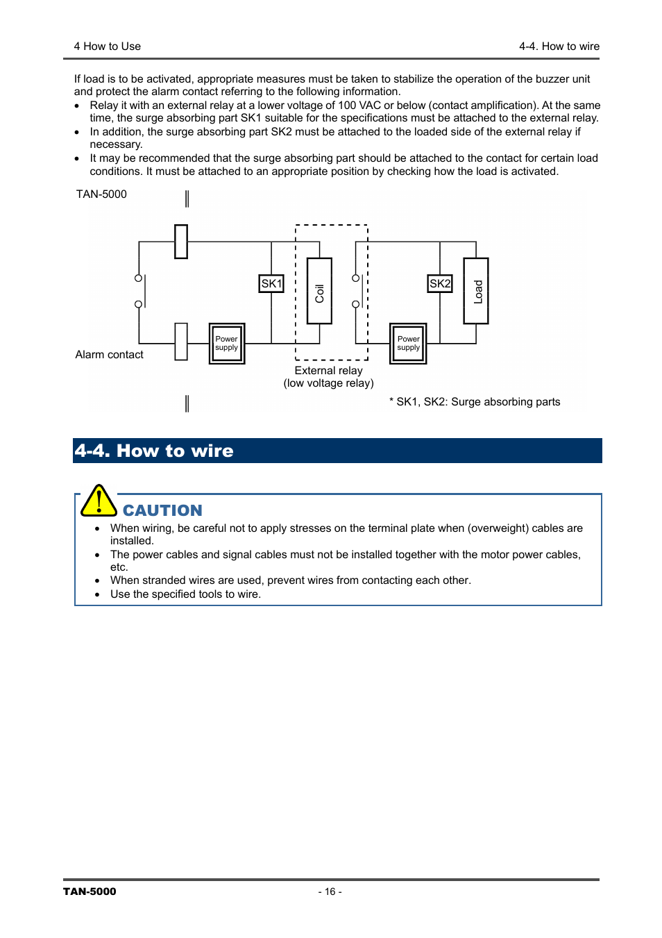 4. how to wire, 4. how, Wire | Caution | RKI Instruments TAN-5000 Series User Manual | Page 16 / 31