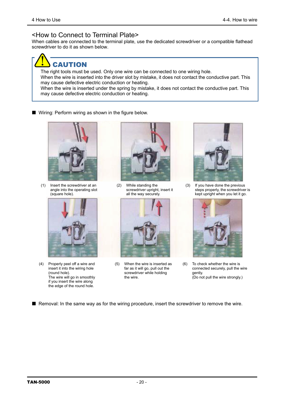 How to connect to terminal plate, Caution | RKI Instruments TAN-5000 Series User Manual | Page 20 / 31