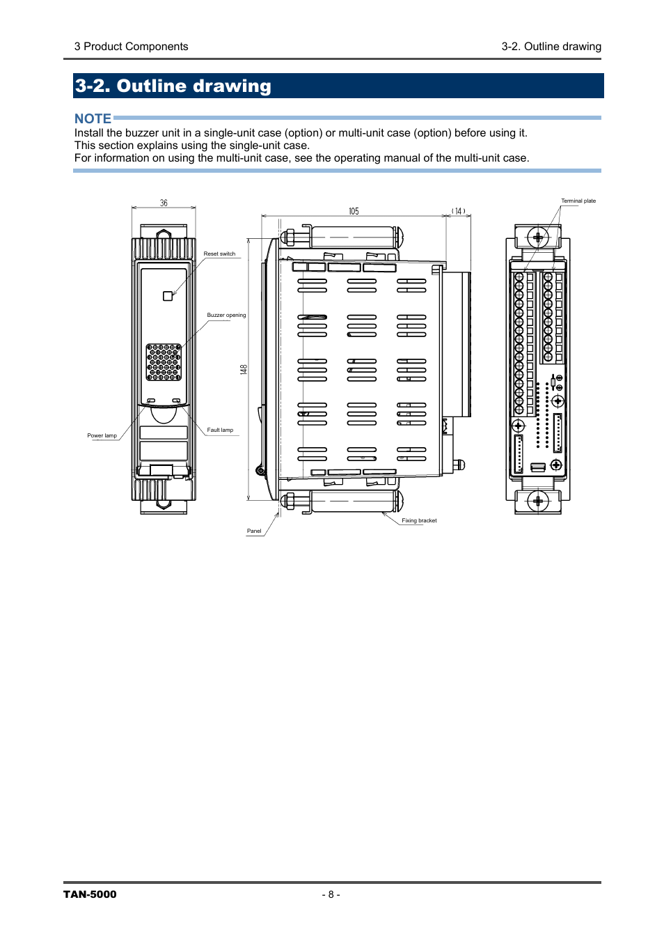 2. outline drawing, 2. outline, Drawing | RKI Instruments TAN-5000 Series User Manual | Page 8 / 31