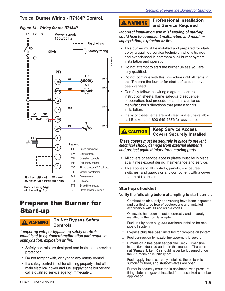 Prepare the burner for start-up | Beckett CF375 User Manual | Page 15 / 20