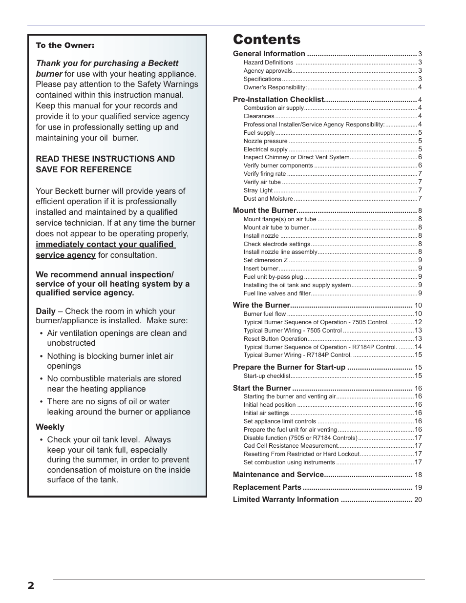 Beckett CF375 User Manual | Page 2 / 20