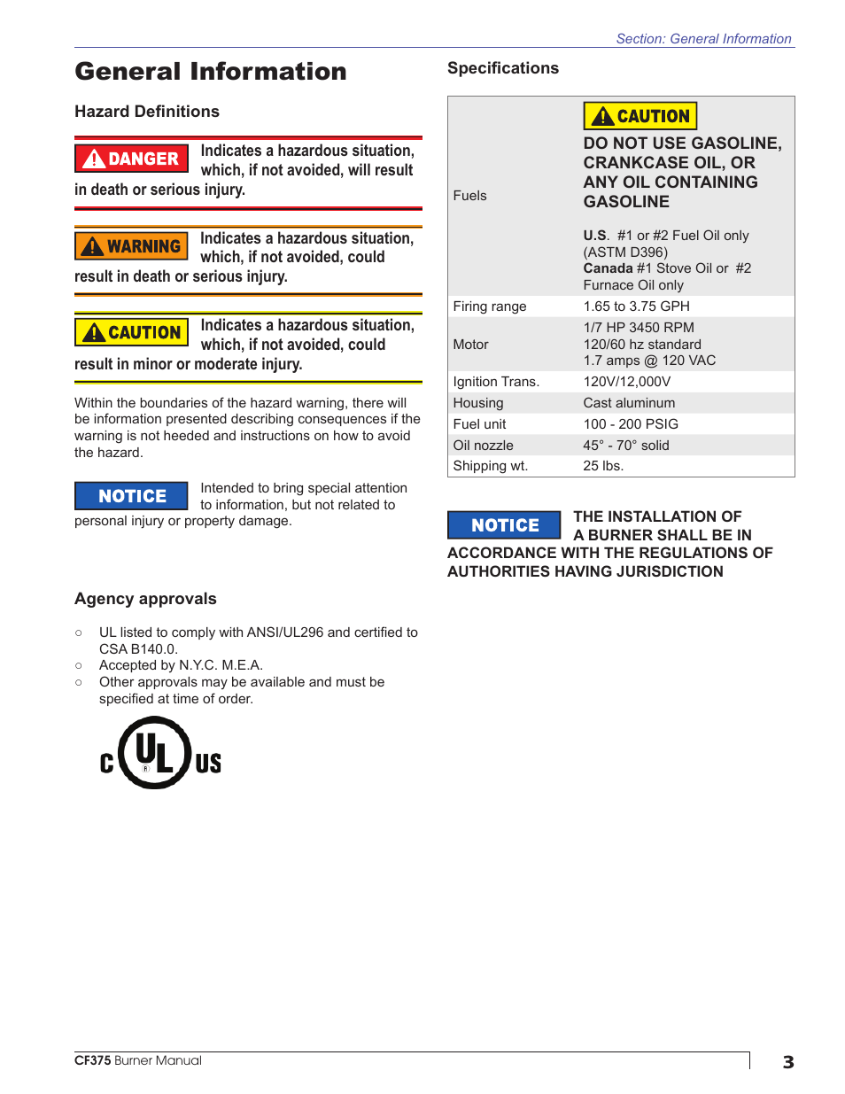 General information | Beckett CF375 User Manual | Page 3 / 20