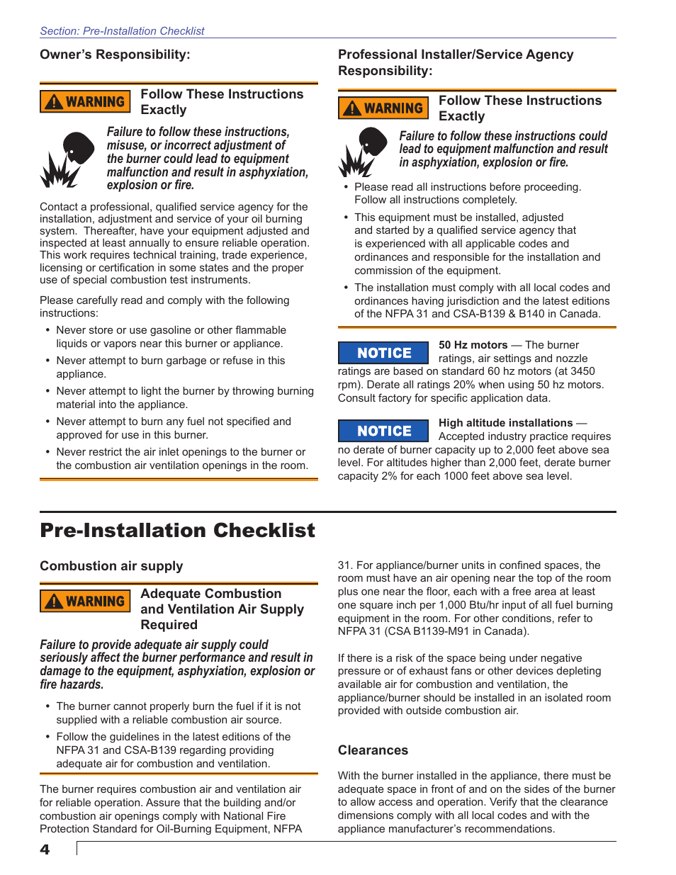 Pre-installation checklist | Beckett CF375 User Manual | Page 4 / 20