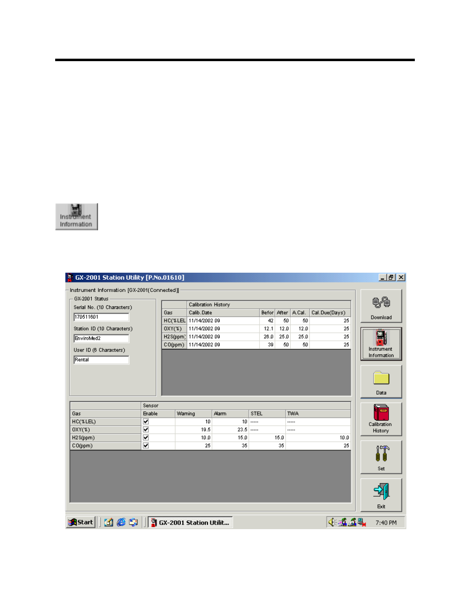 Viewing, printing, exporting, and deleting data | RKI Instruments GX-2001 Data Logging with Calibration Station User Manual | Page 28 / 57