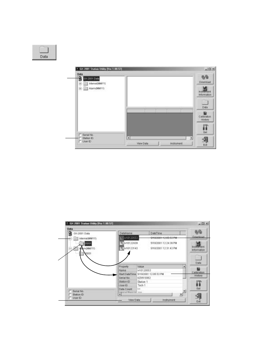 Viewing interval and alarm data | RKI Instruments GX-2001 Data Logging with Calibration Station User Manual | Page 29 / 57