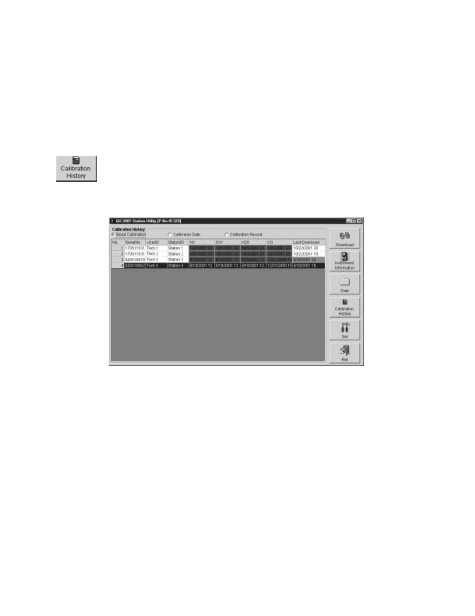 Viewing and printing calibration history | RKI Instruments GX-2001 Data Logging with Calibration Station User Manual | Page 32 / 57