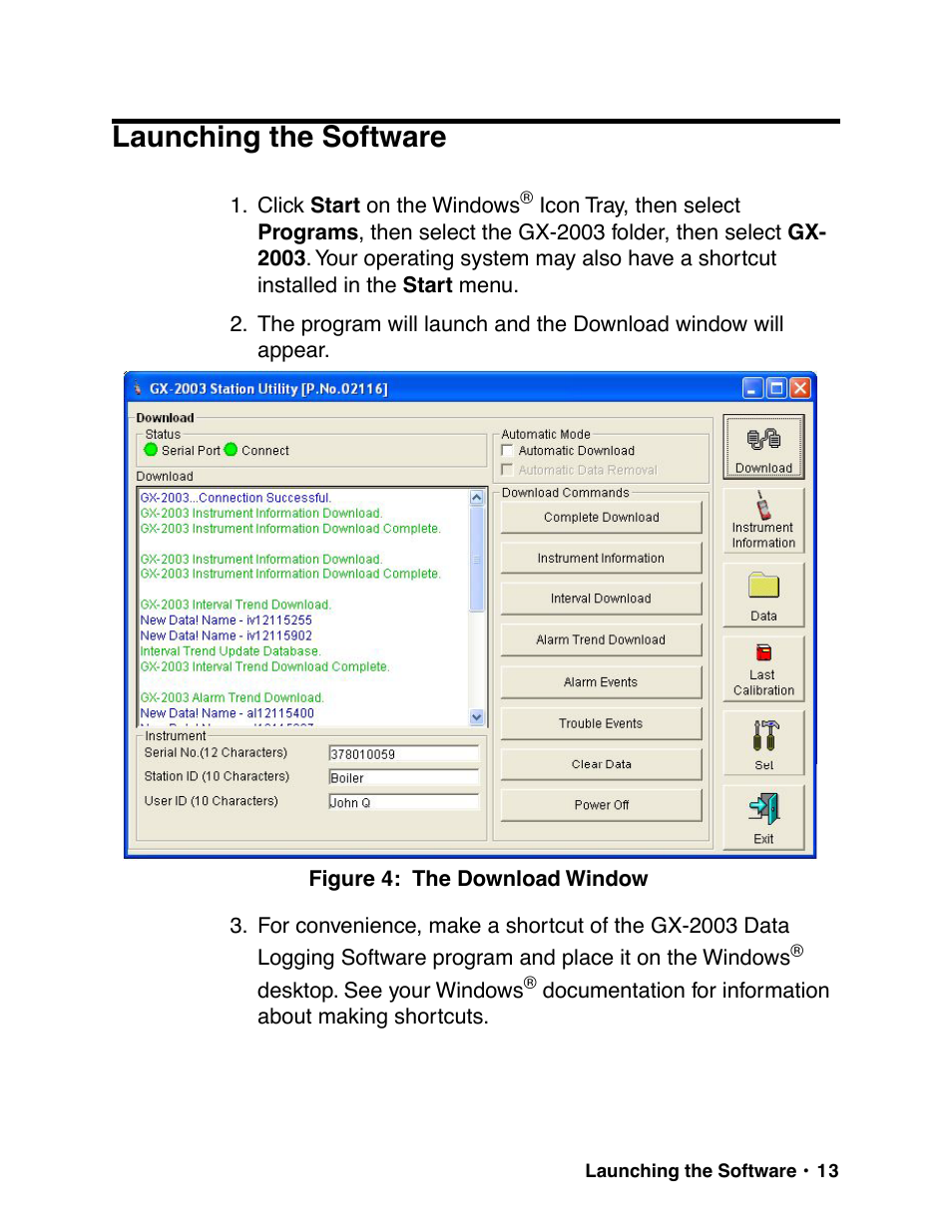 Launching the software | RKI Instruments GX-2003 User Manual | Page 13 / 64