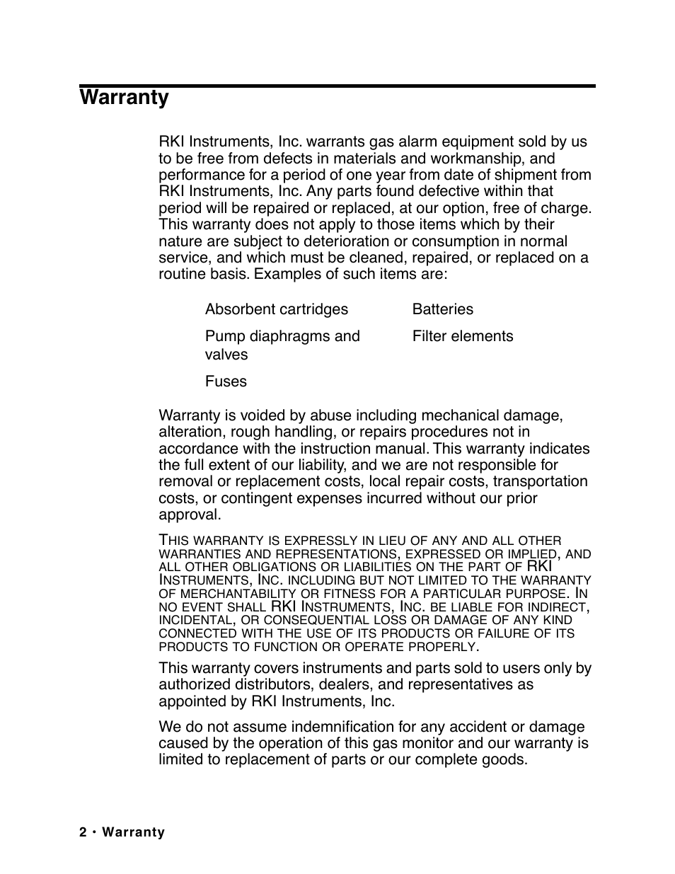 Warranty | RKI Instruments GX-2003 User Manual | Page 2 / 64