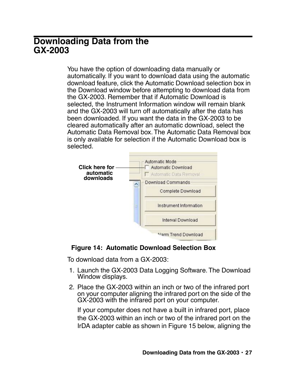 Downloading data from the gx-2003 | RKI Instruments GX-2003 User Manual | Page 27 / 64
