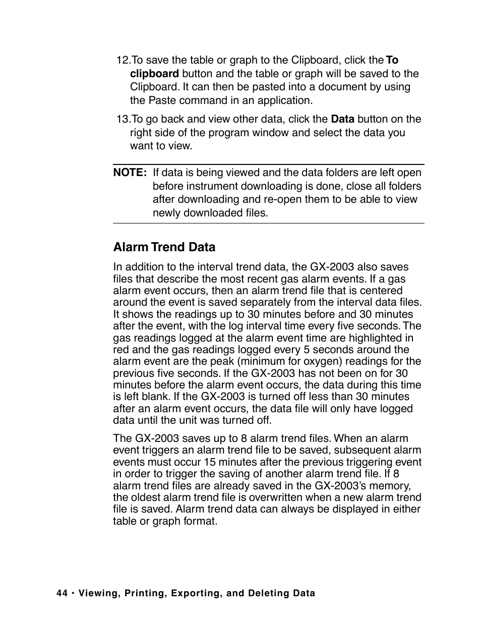 Alarm trend data | RKI Instruments GX-2003 User Manual | Page 44 / 64