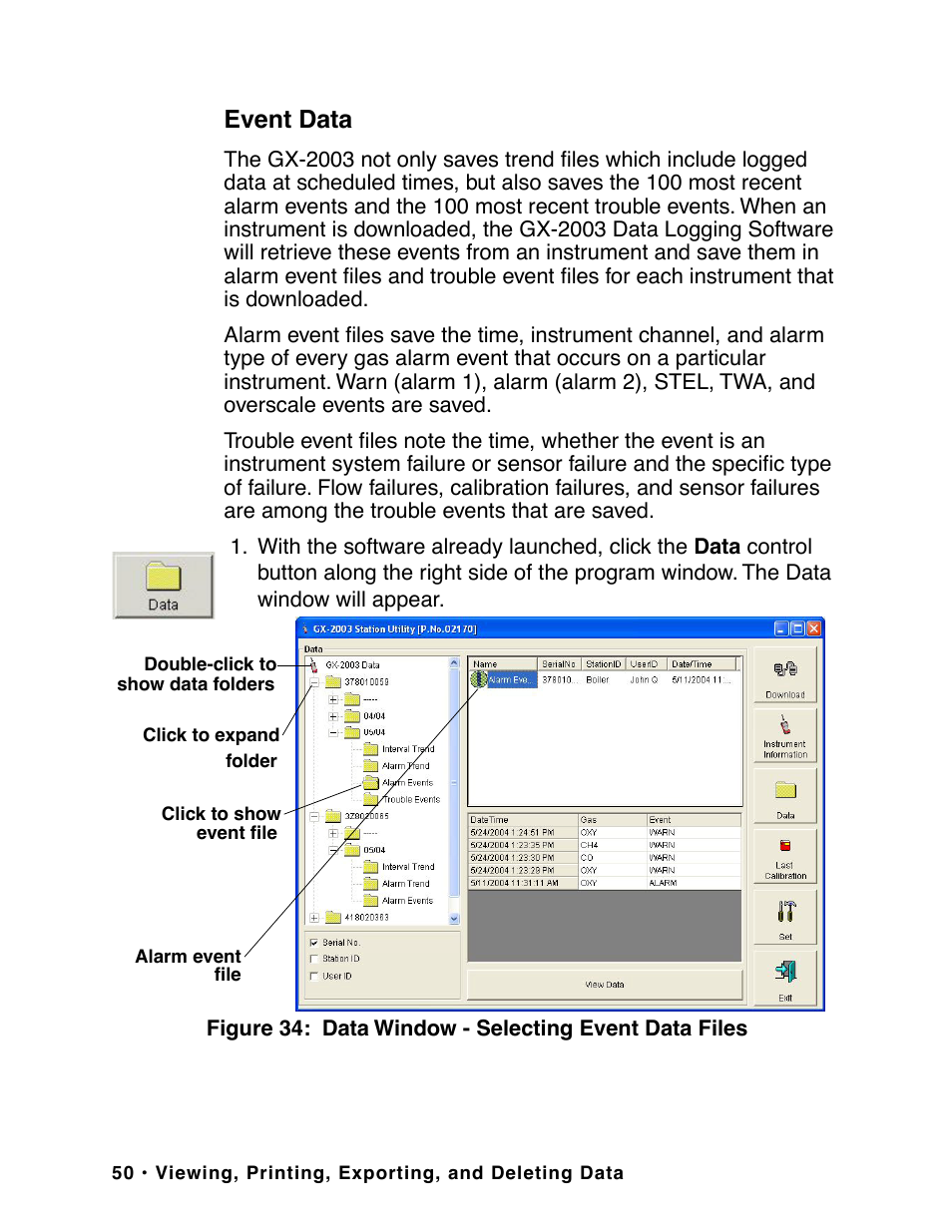 Event data | RKI Instruments GX-2003 User Manual | Page 50 / 64
