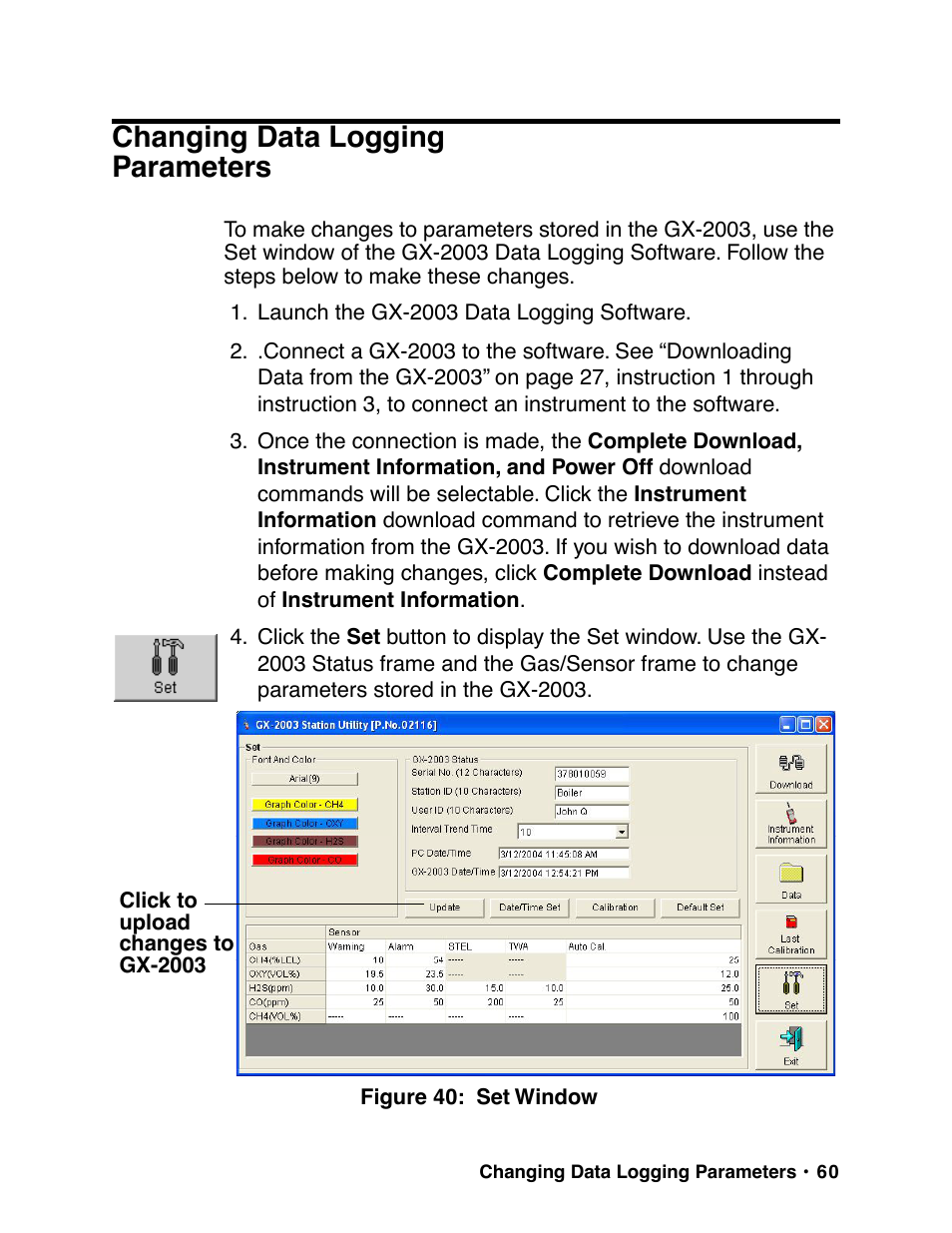 Changing data logging parameters | RKI Instruments GX-2003 User Manual | Page 60 / 64