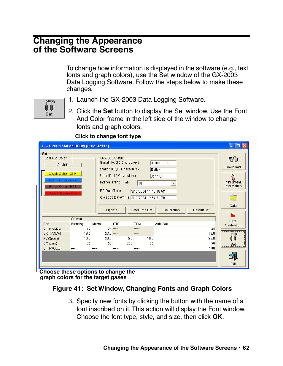 Changing the appearance of the software screens | RKI Instruments GX-2003 User Manual | Page 62 / 64