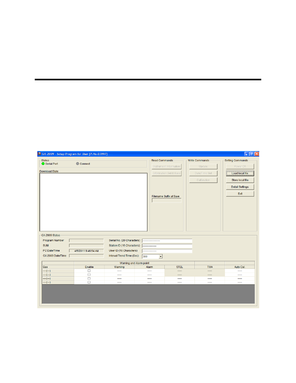 Connecting a gx-2009 to the user setup program | RKI Instruments GX-2009 User Manual | Page 15 / 54