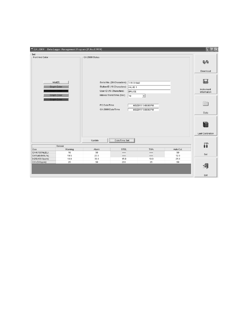 Set button | RKI Instruments GX-2009 Data Logger Management Program User Manual | Page 19 / 81