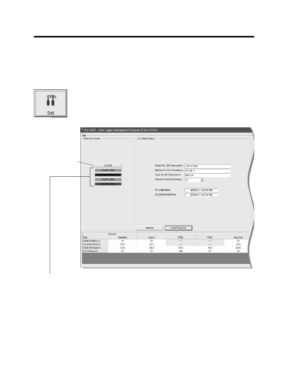 Changing the appearance of the program screens | RKI Instruments GX-2009 Data Logger Management Program User Manual | Page 79 / 81