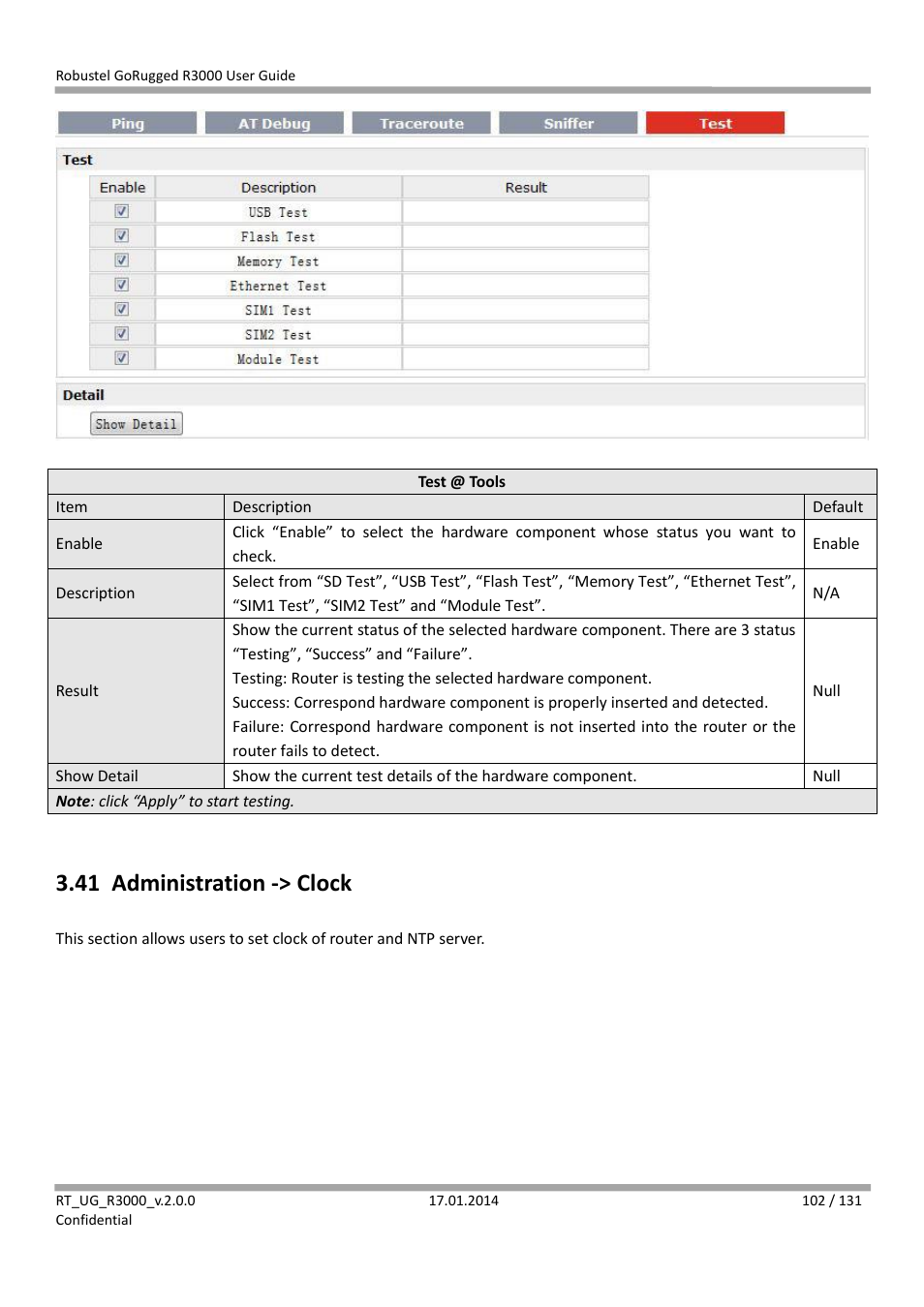 41 administration -> clock, Administration -> clock | Robustel R3000 User Guide User Manual | Page 103 / 132