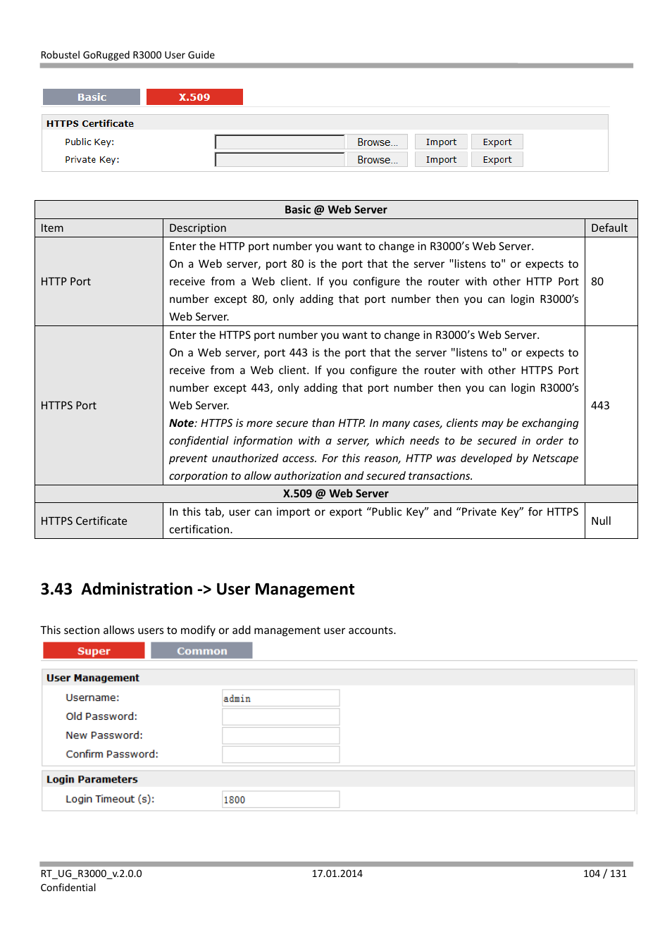 43 administration -> user management, Administration -> user management | Robustel R3000 User Guide User Manual | Page 105 / 132