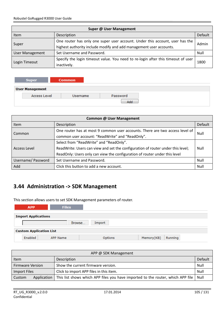 44 administration -> sdk management, Administration -> sdk management | Robustel R3000 User Guide User Manual | Page 106 / 132