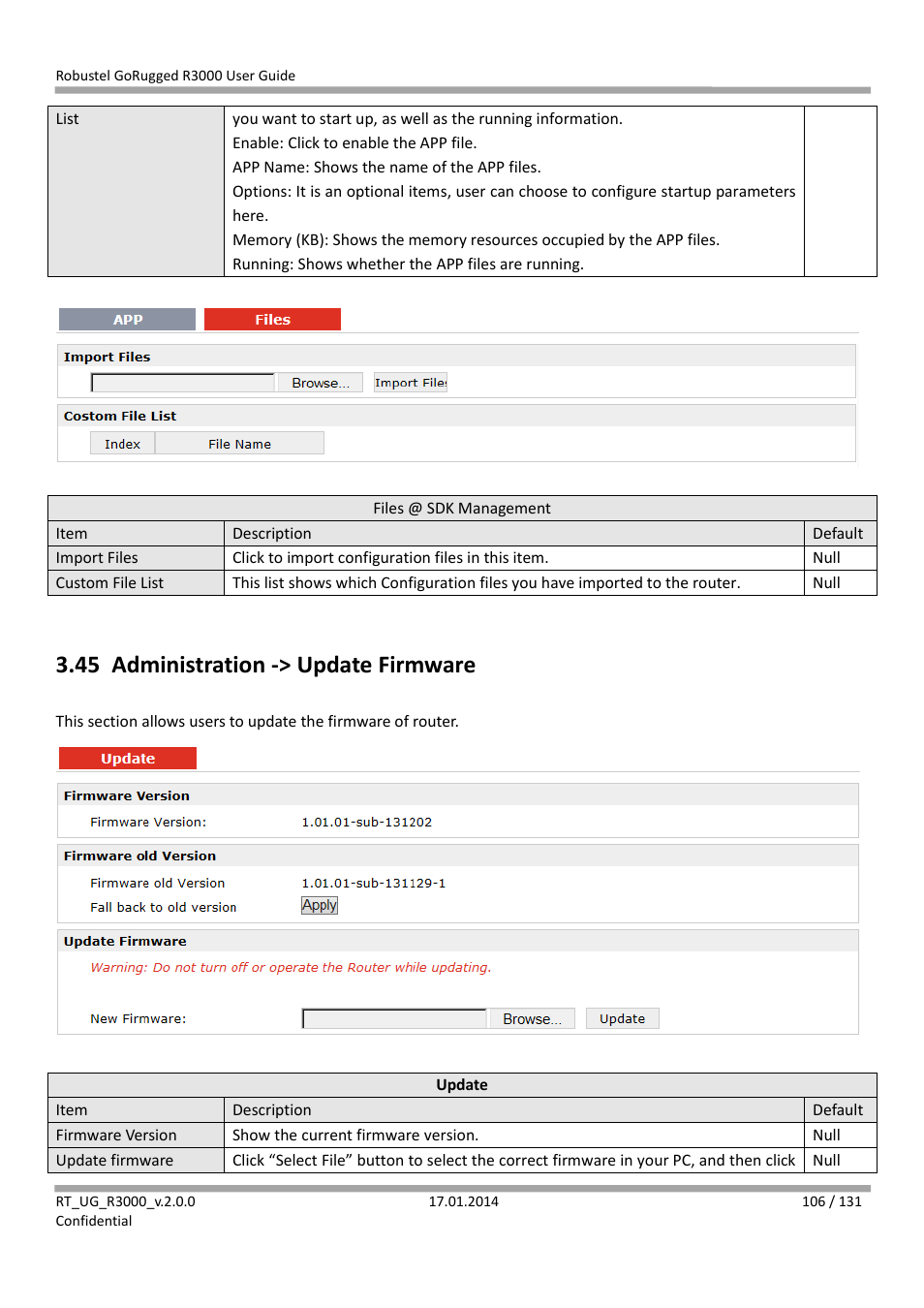 45 administration -> update firmware, Administration -> update firmware | Robustel R3000 User Guide User Manual | Page 107 / 132