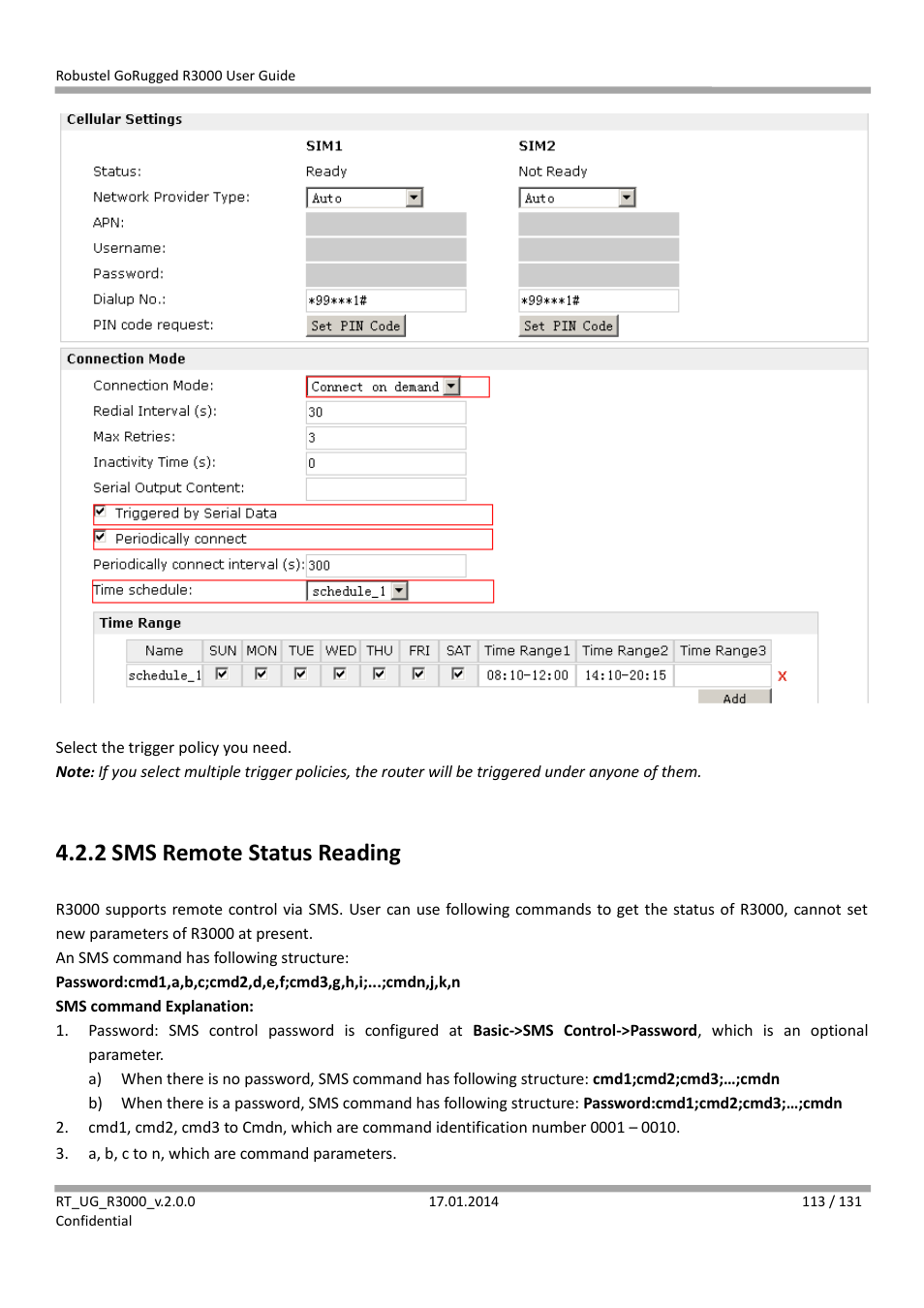 2 sms remote status reading, Sms remote status reading | Robustel R3000 User Guide User Manual | Page 114 / 132