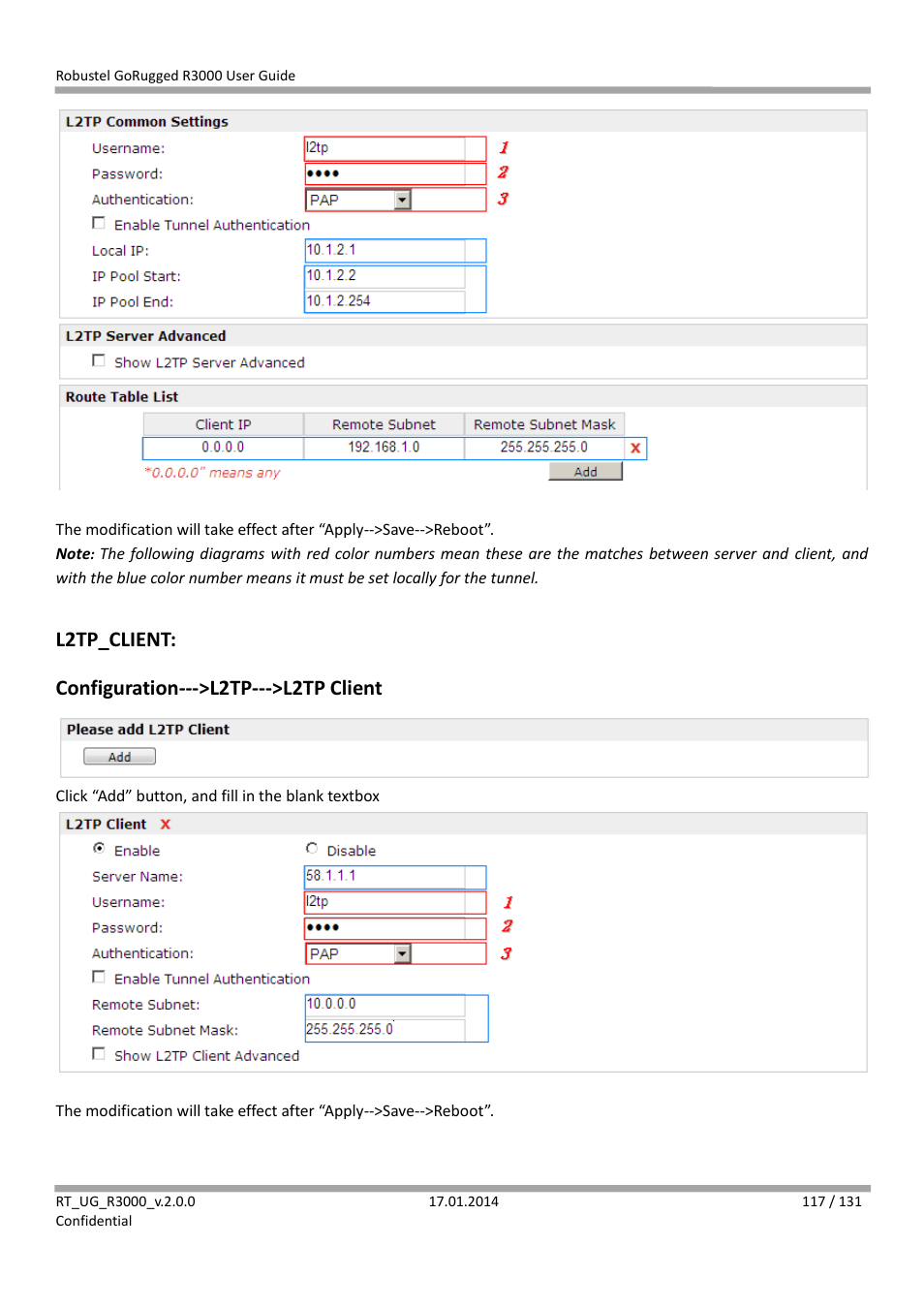 L2tp_client: configuration--->l2tp--->l2tp client | Robustel R3000 User Guide User Manual | Page 118 / 132