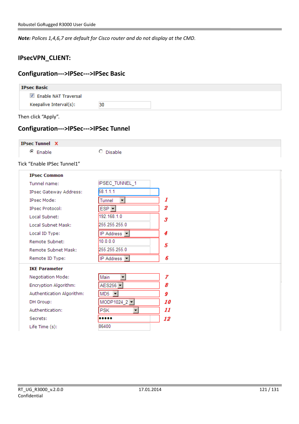 Configuration--->ipsec--->ipsec tunnel | Robustel R3000 User Guide User Manual | Page 122 / 132