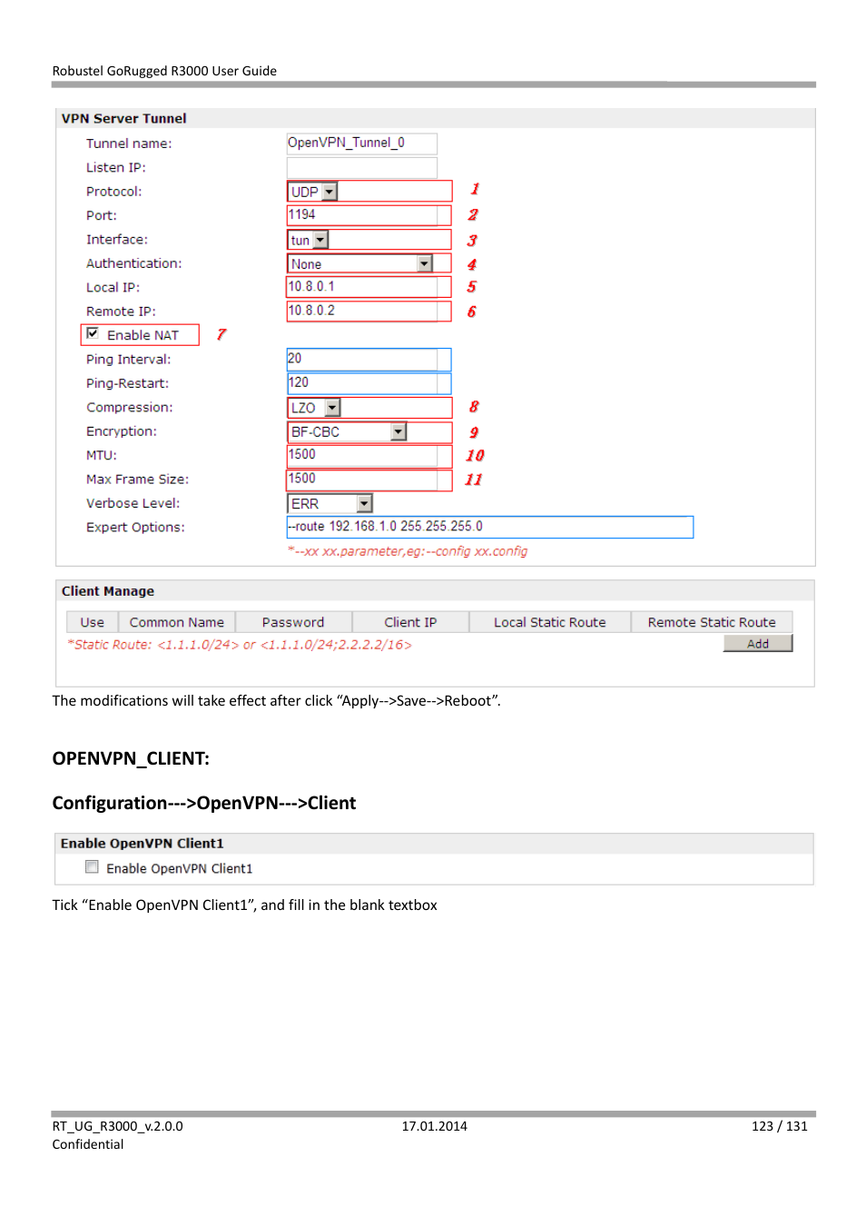 Openvpn_client: configuration--->openvpn--->client | Robustel R3000 User Guide User Manual | Page 124 / 132