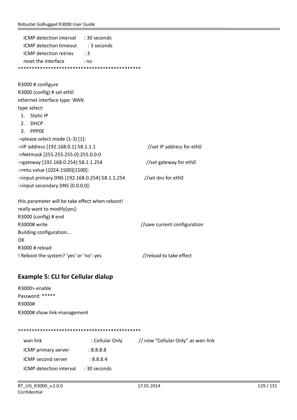 Example 5: cli for cellular dialup | Robustel R3000 User Guide User Manual | Page 130 / 132