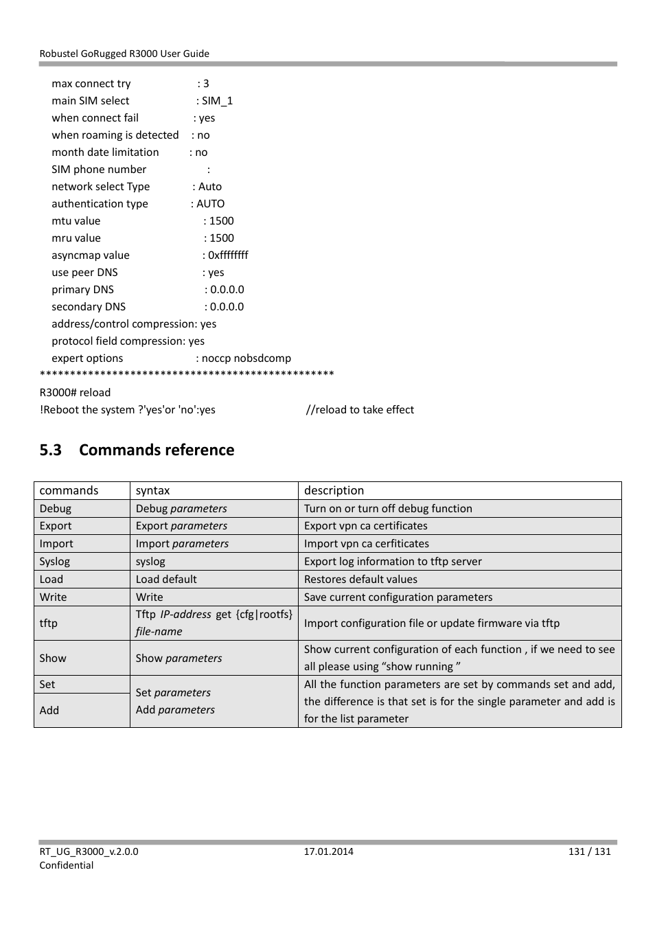 3 commands reference, Commands reference | Robustel R3000 User Guide User Manual | Page 132 / 132