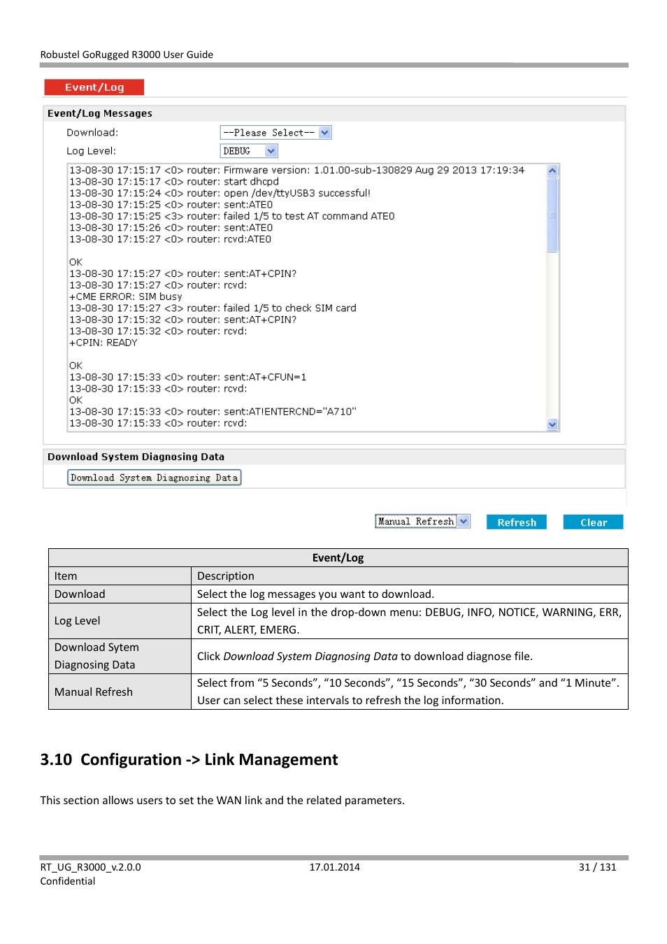 10 configuration -> link management, Configuration -> link management | Robustel R3000 User Guide User Manual | Page 32 / 132