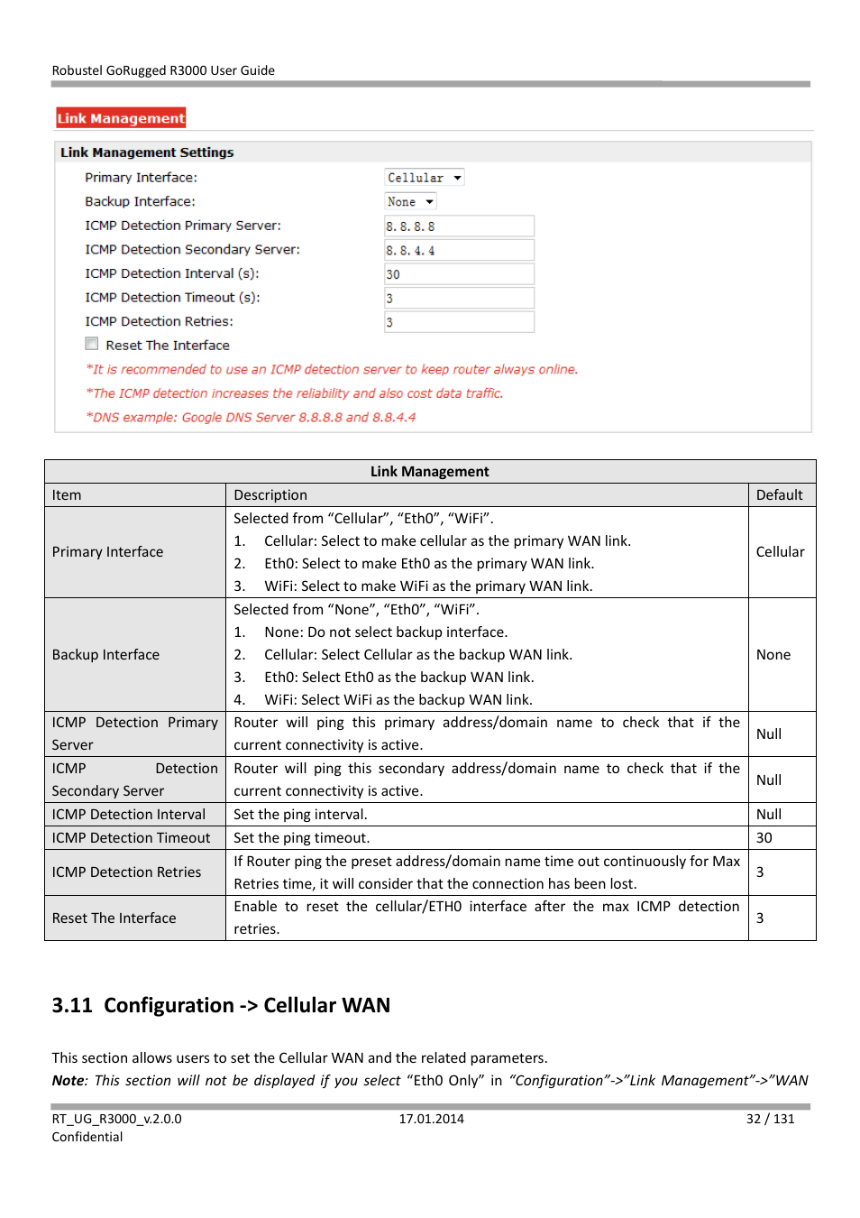 11 configuration -> cellular wan, Configuration -> cellular wan | Robustel R3000 User Guide User Manual | Page 33 / 132