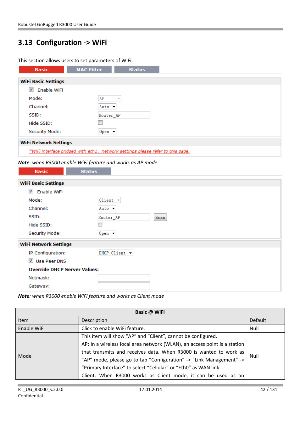 13 configuration -> wifi, Configuration -> wifi | Robustel R3000 User Guide User Manual | Page 43 / 132